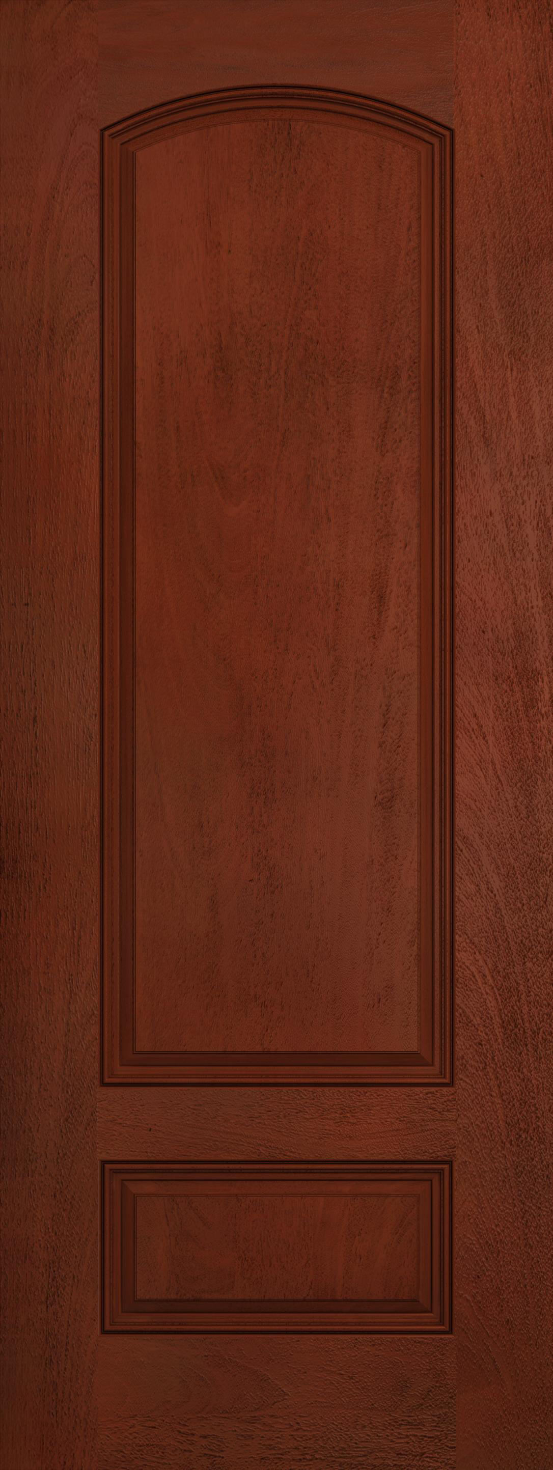 DesignPro™ Fiberglass Exterior Doors 8ft Mahogany 2Panel 3/4 Arch